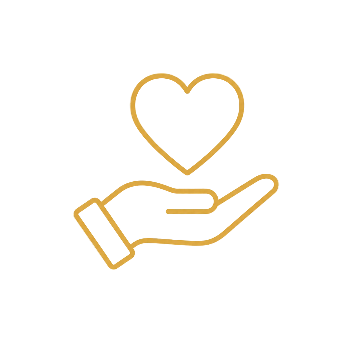 Outline of a hand holding a heart on a transparent background
