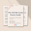 The Tell Me Cards Parent Guide cover with sample pages