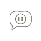 Outline of a speech bubble with a pause symbol inside, on a white background